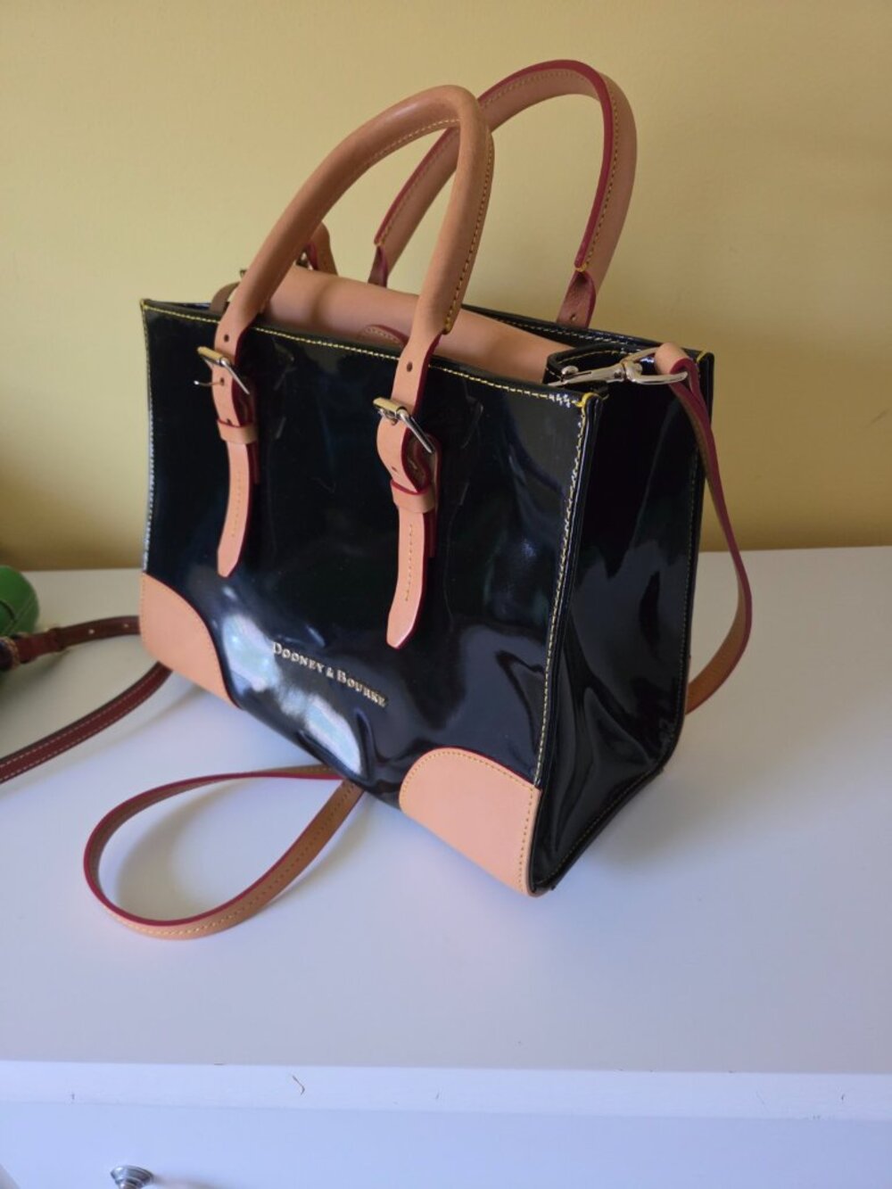 Dooney & Bourke Patent Leather Satchel Crossbody Black Red Interior - Picture 9 of 16